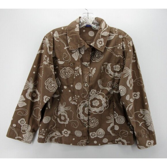 Fresh Produce Top Small Button Down Shacket Floral Pockets Cotton - Picture 1 of 10
